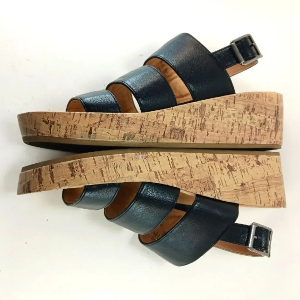 Life Stride Wyonna Low Profile Cork Wedge 3 Band Active Arch Black Womans 9.5.